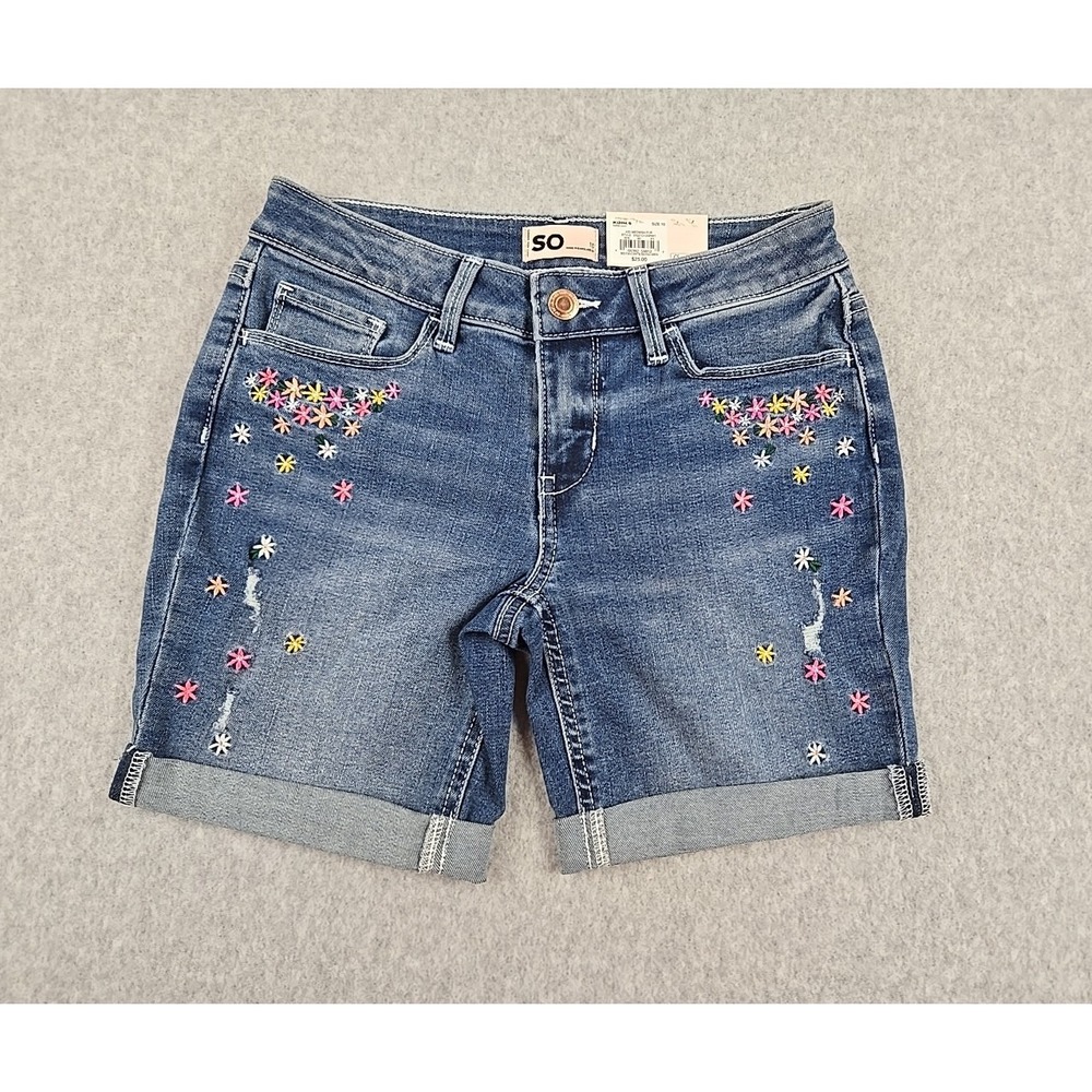 SO Jean Shorts Girls Size 10 Bermuda Mid Rise Denim Flower Favorite Short NWT